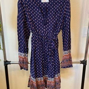 Never worn long sleeve navy and coral print dress